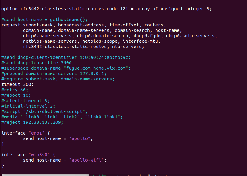 dhclient.conf configuration